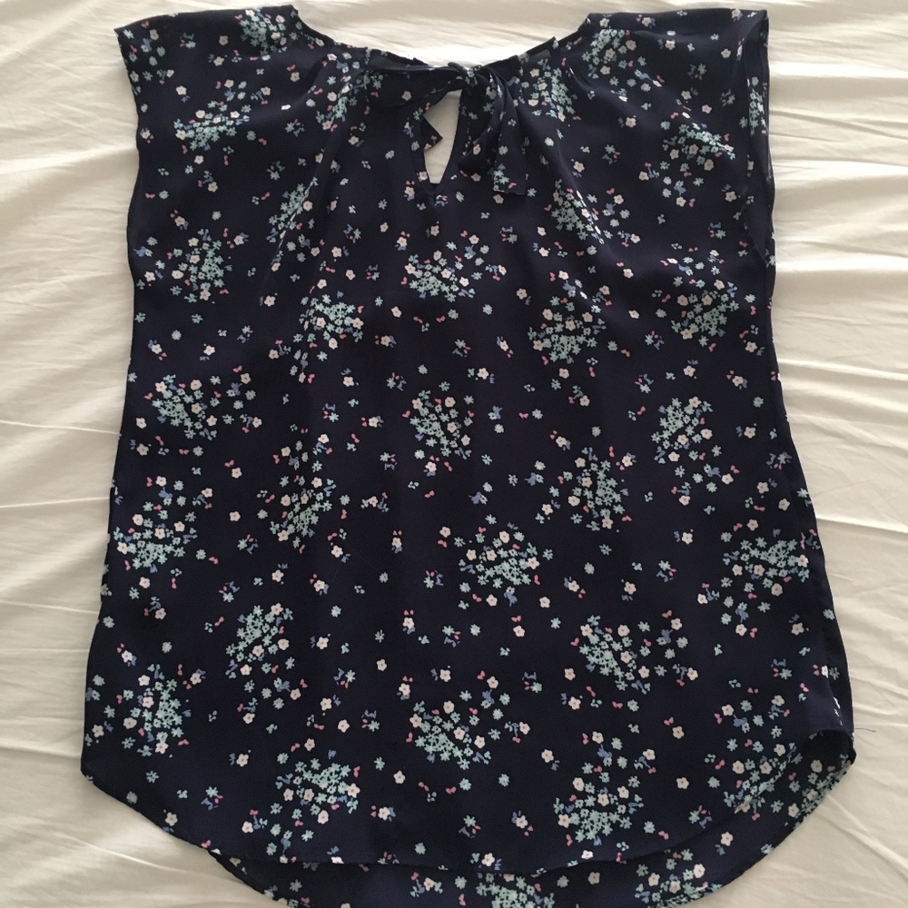 LC Lauren Conrad navy tie-back blouse